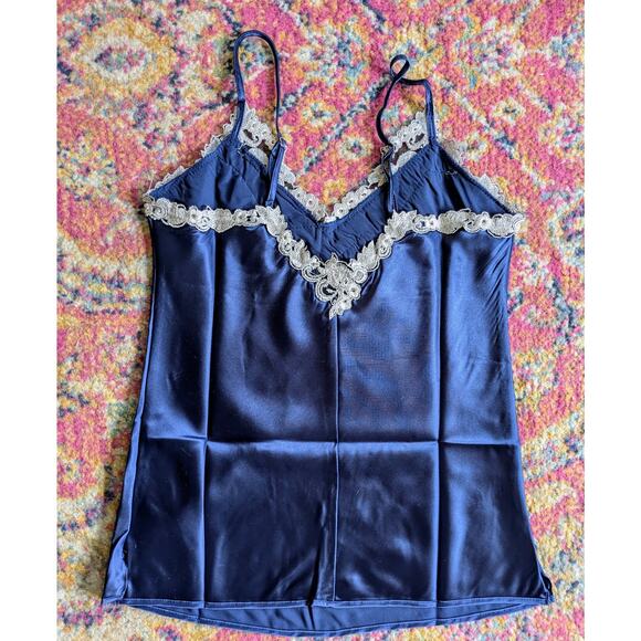 Lingerie Camisole Shorts Set XS Small Royal Blue & Gray Satin & Lace NEW - Picture 4 of 9